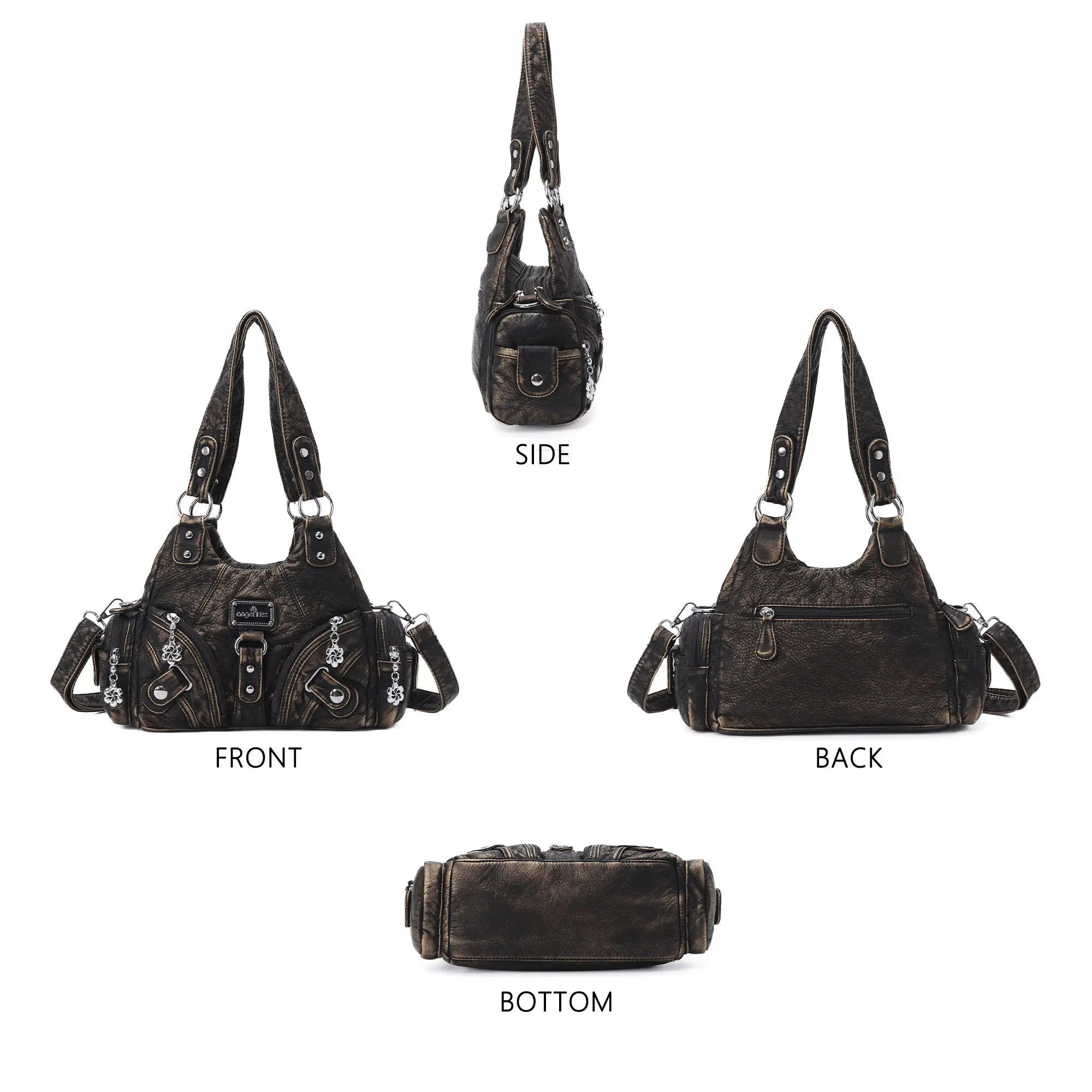 Small Everyday Shoulder Purse with Front Zip Pockets