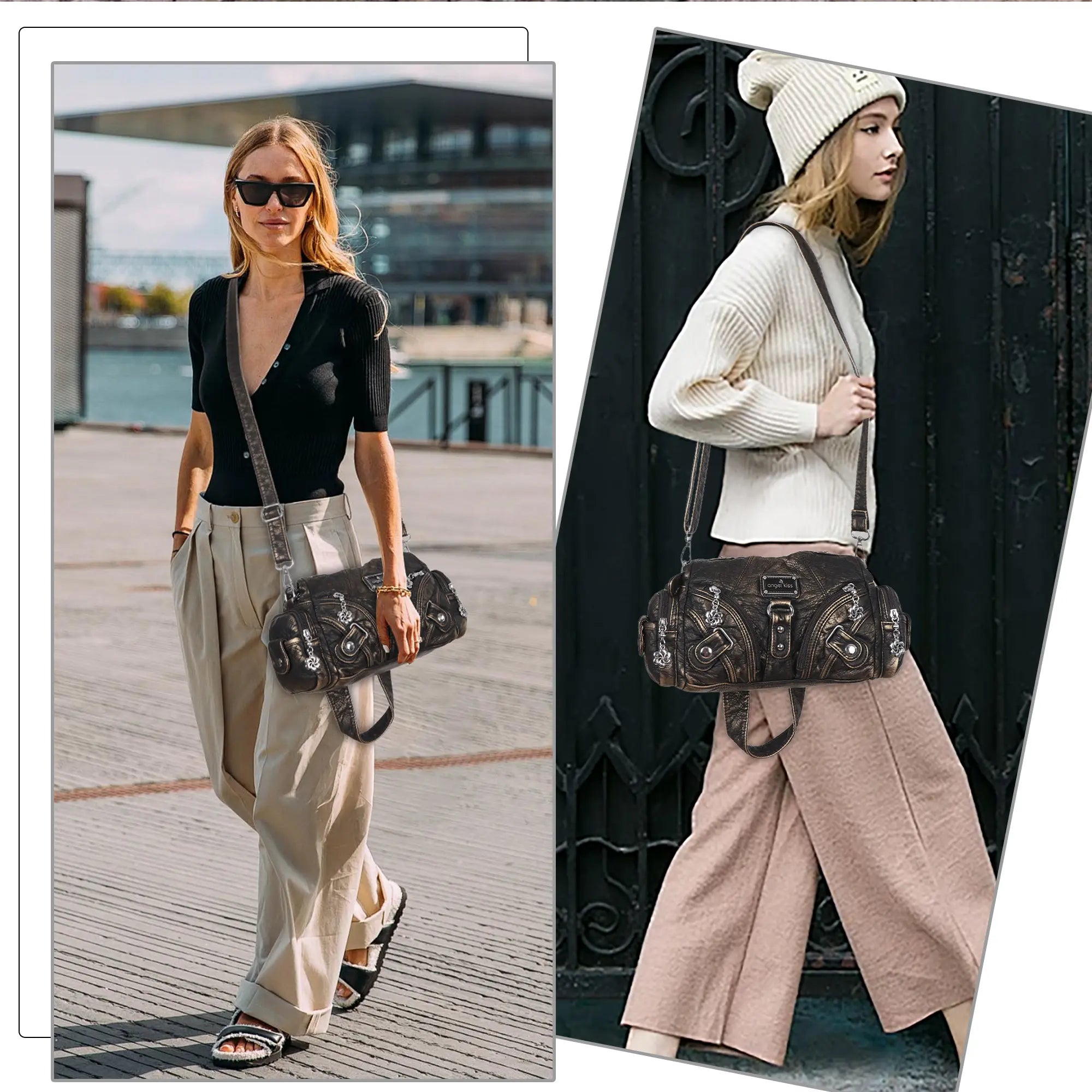 Small Everyday Shoulder Purse with Front Zip Pockets