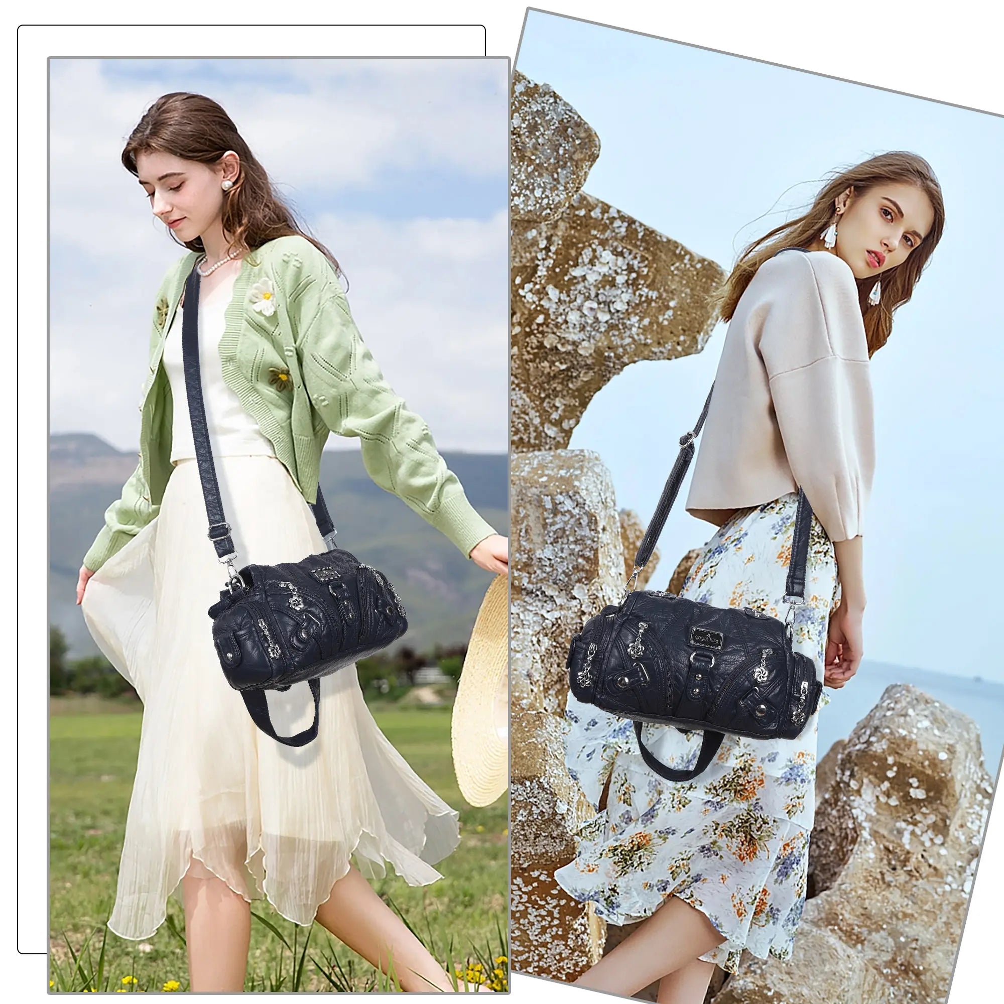 Small Everyday Shoulder Purse with Front Zip Pockets