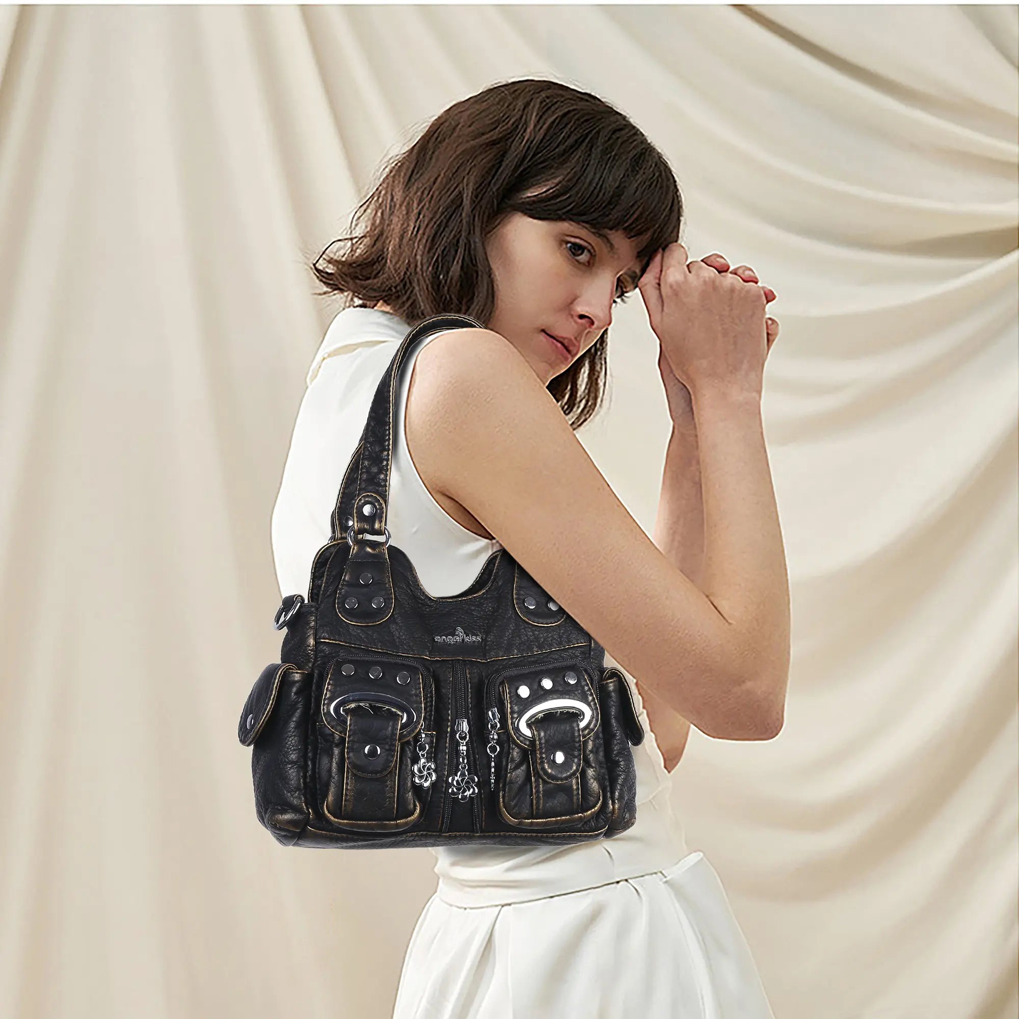 Purse With Silver Hardware 90s Style Crossbody Bag For Women