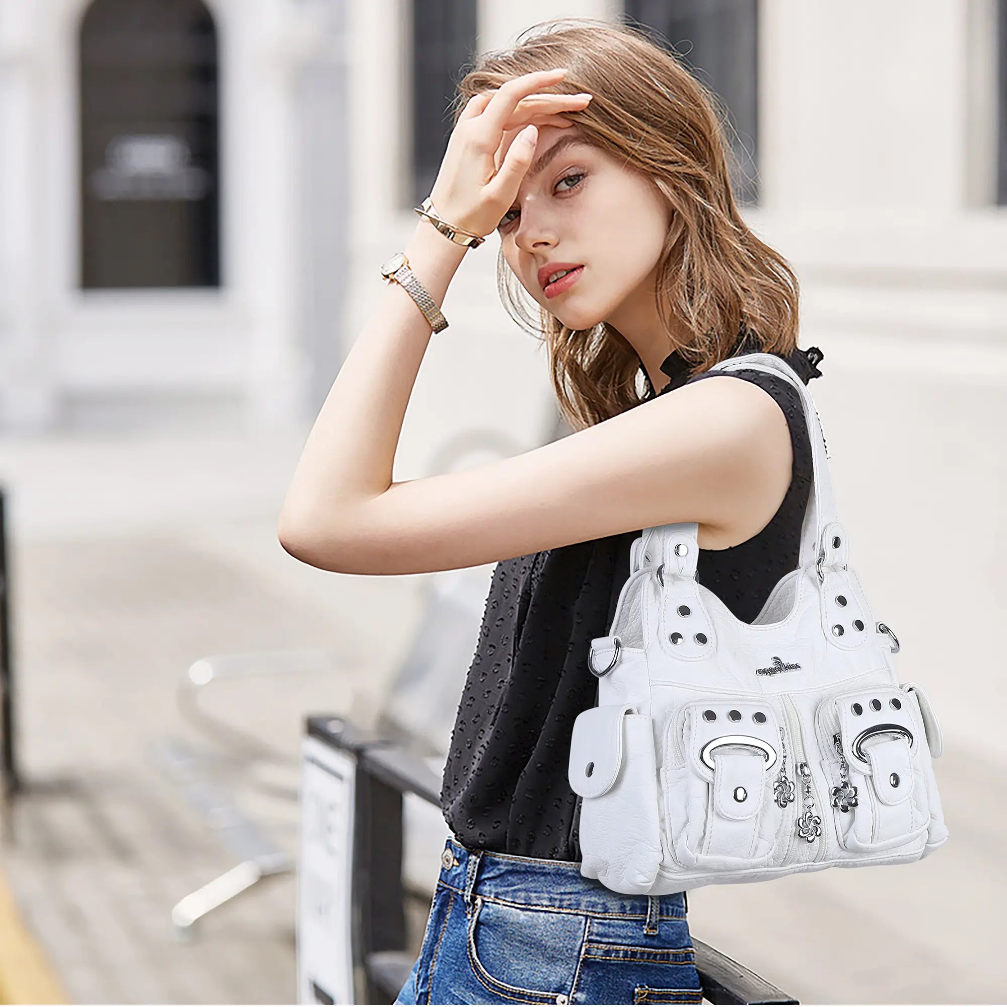 Purse With Silver Hardware 90s Style Crossbody Bag For Women