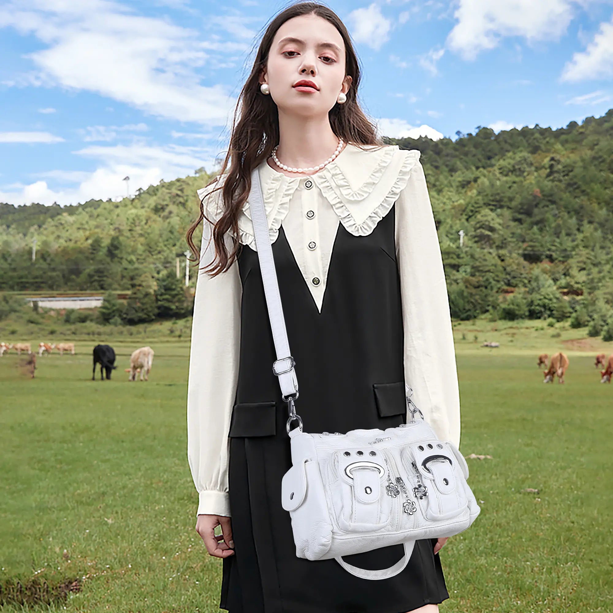 Purse With Silver Hardware 90s Style Crossbody Bag For Women