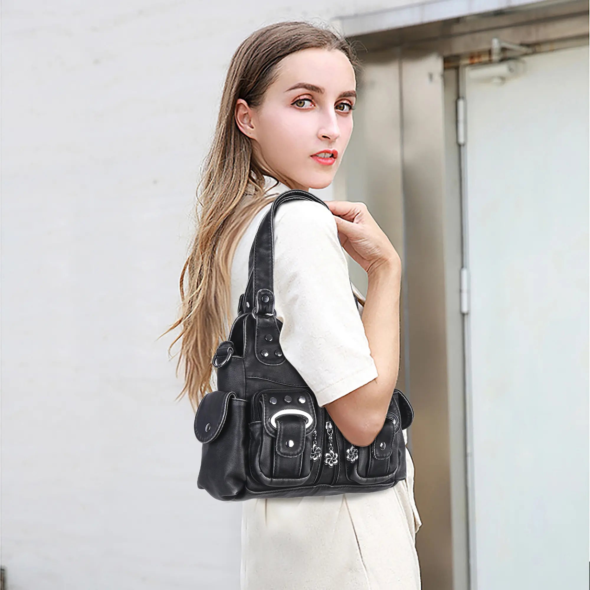 Purse With Silver Hardware 90s Style Crossbody Bag For Women