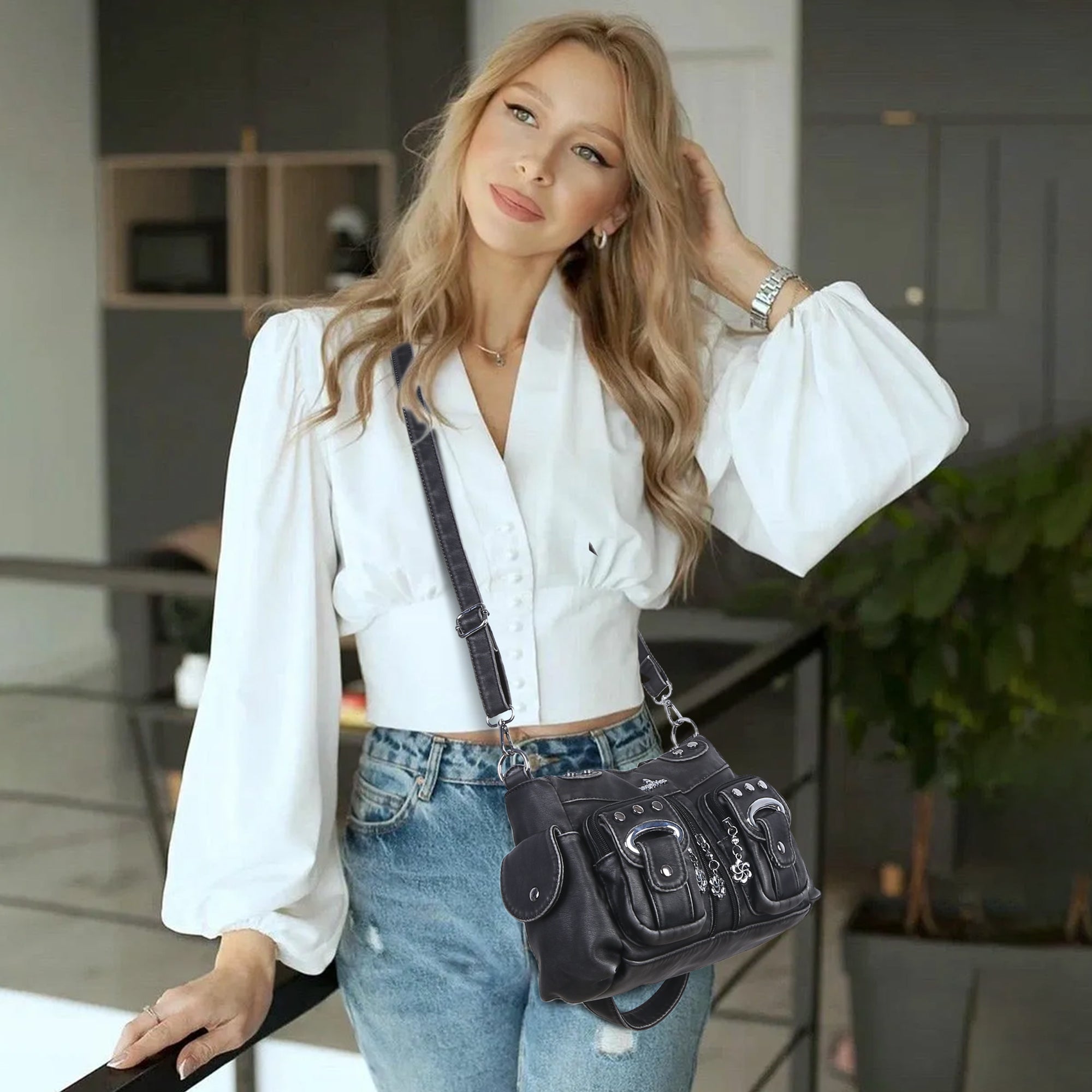 Purse With Silver Hardware 90s Style Crossbody Bag For Women