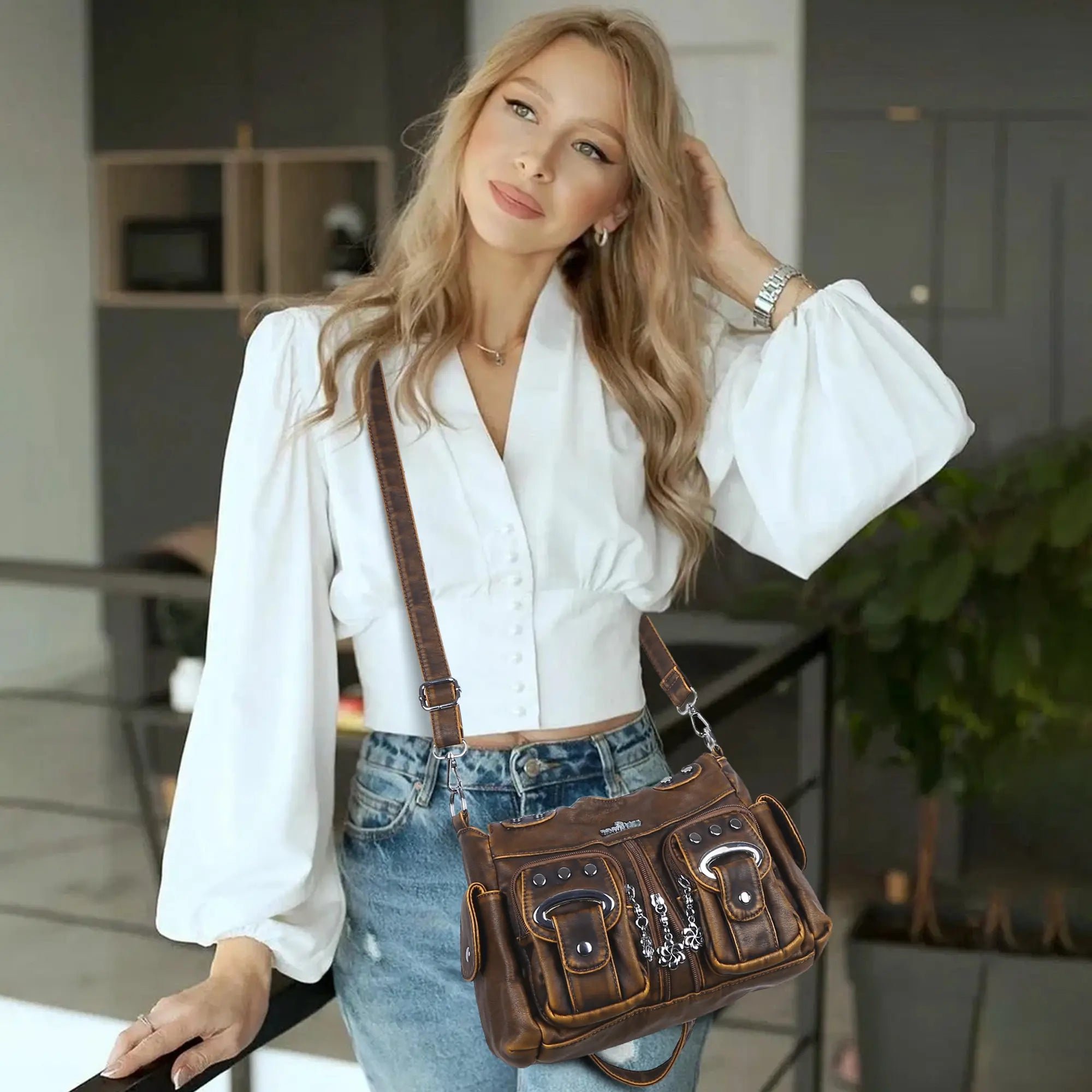 Purse With Silver Hardware 90s Style Crossbody Bag For Women