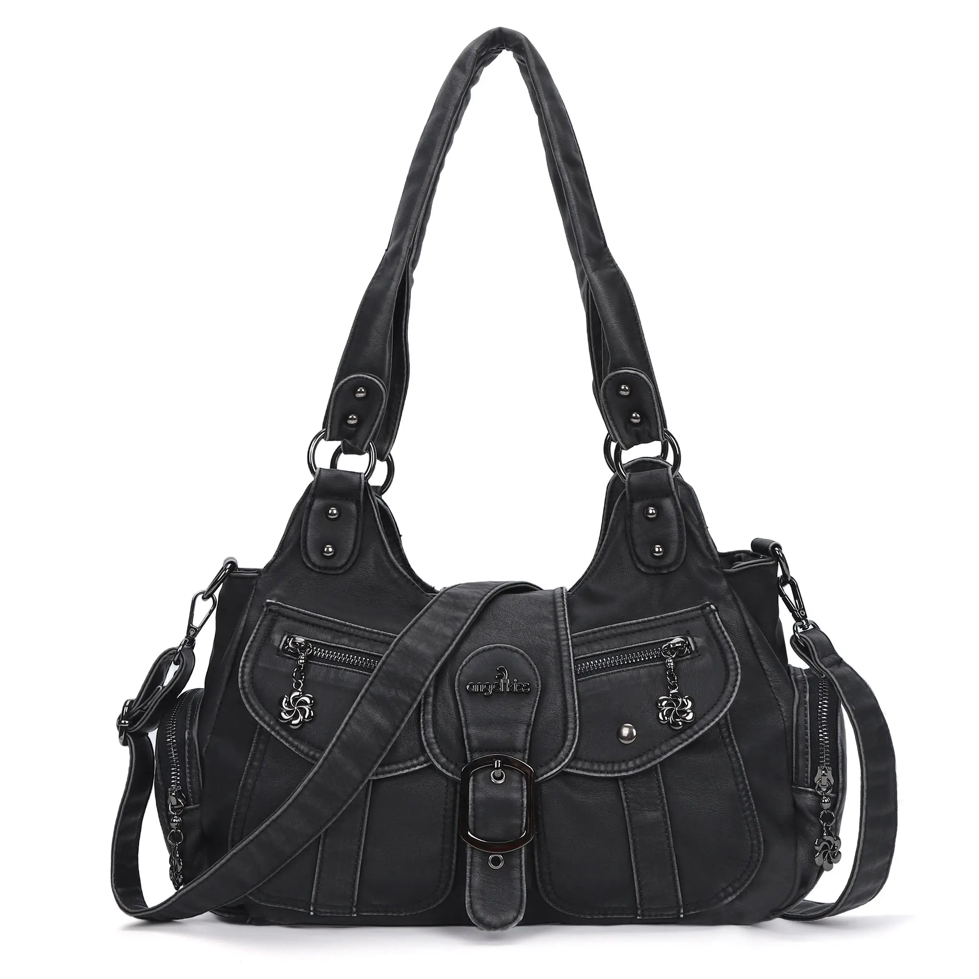 Large Braided Multi-Pocket Hobo Shoulder Bag with Crossbody Strap
