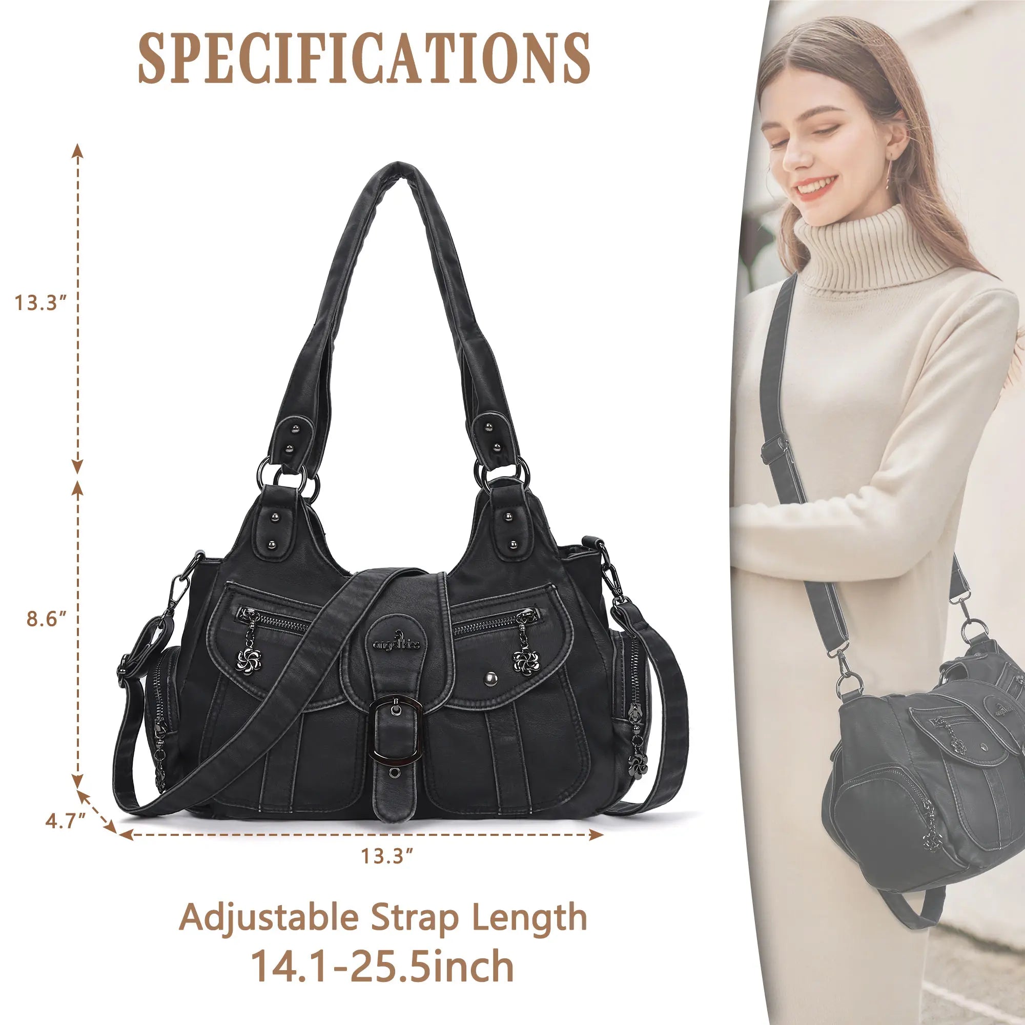 Large Braided Multi-Pocket Hobo Shoulder Bag with Crossbody Strap