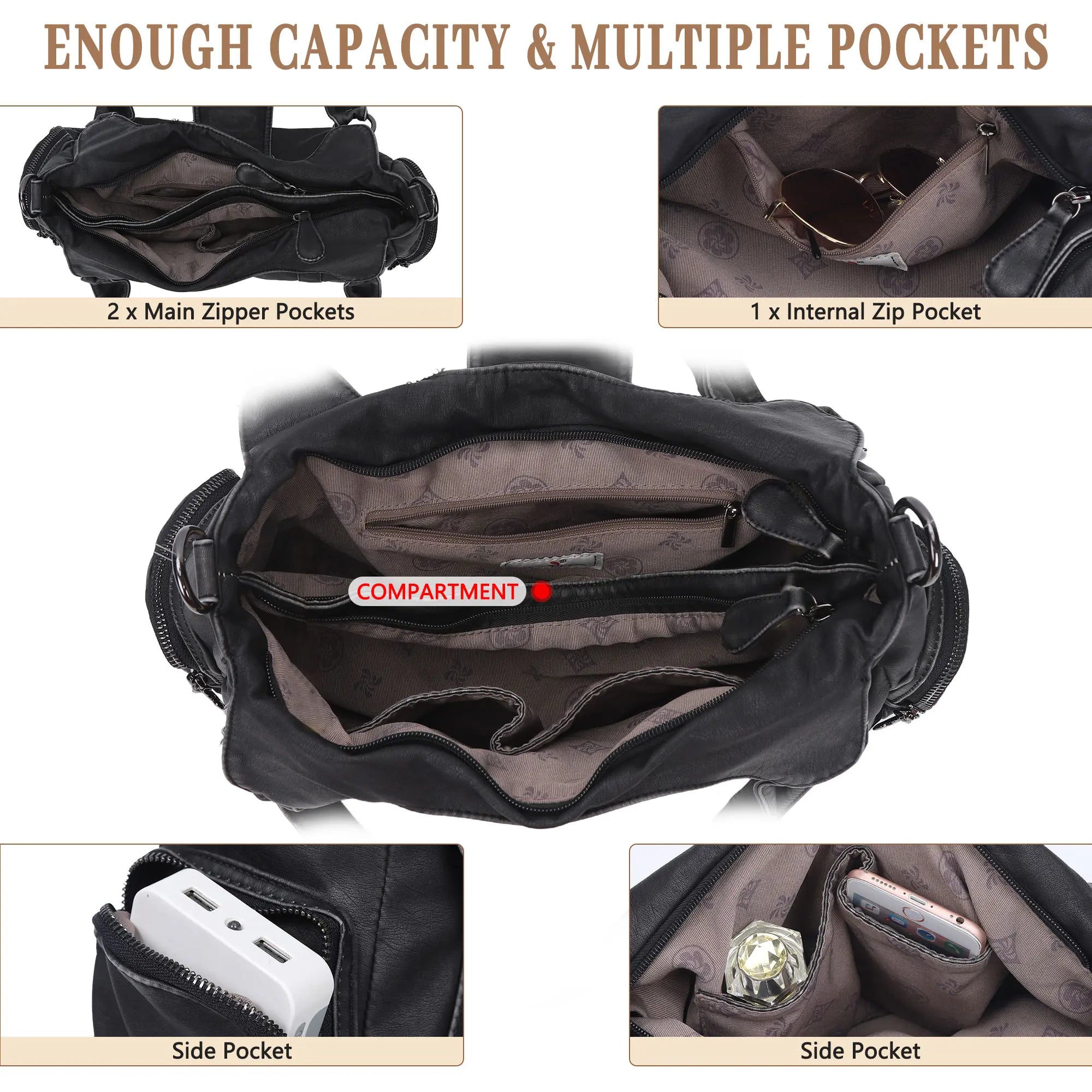 Large Braided Multi-Pocket Hobo Shoulder Bag with Crossbody Strap