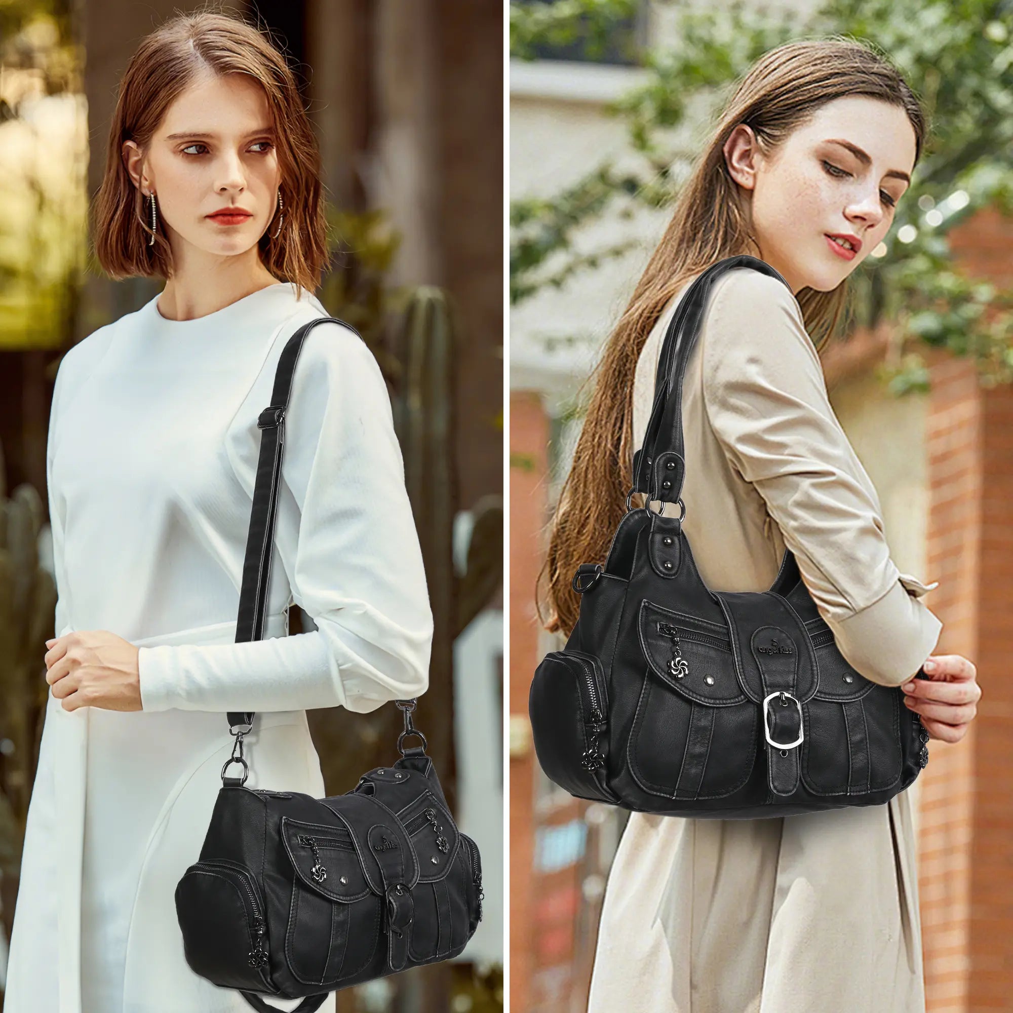 Large Braided Multi-Pocket Hobo Shoulder Bag with Crossbody Strap