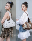 Vintage Soft Leather Boston Bag - Studded Barrel Shoulder Handbag