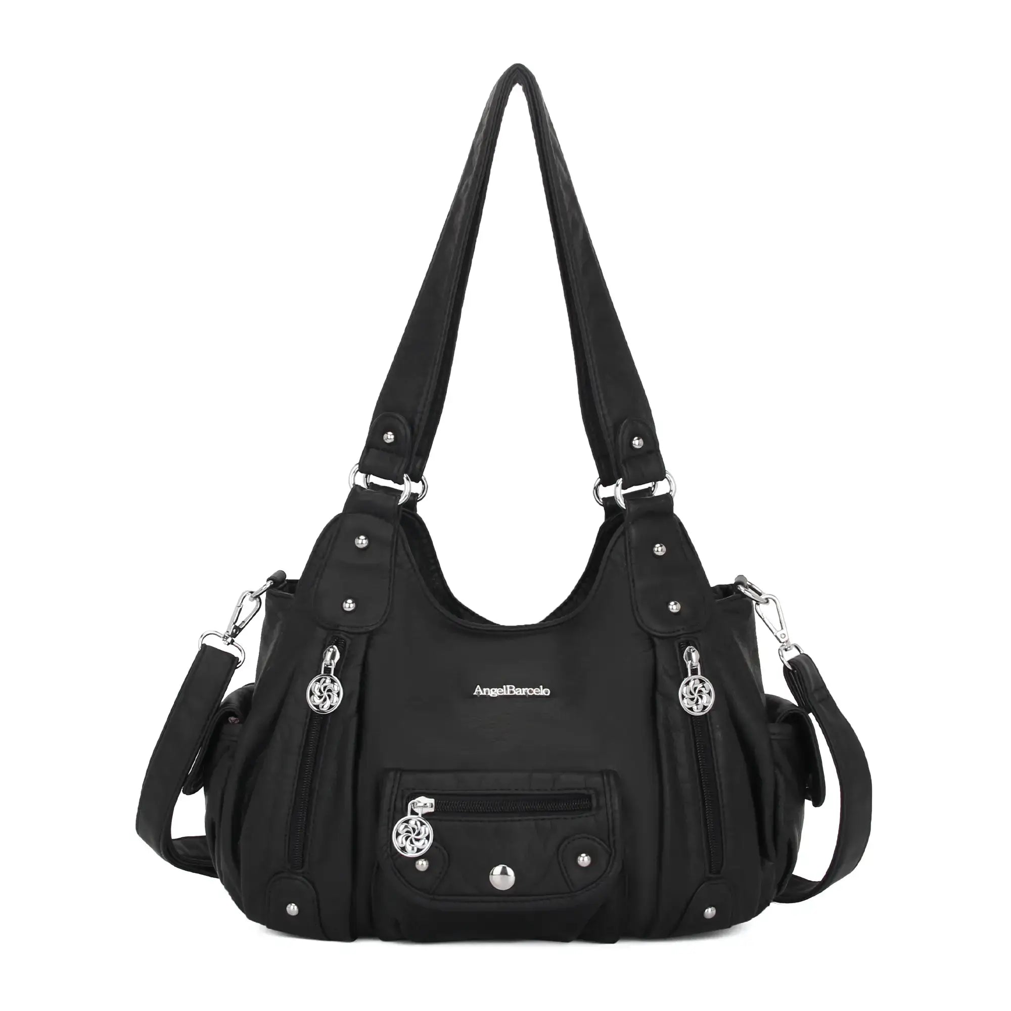 Soft PU Multi-Pocket Shoulder Purse with Crossbody Strap