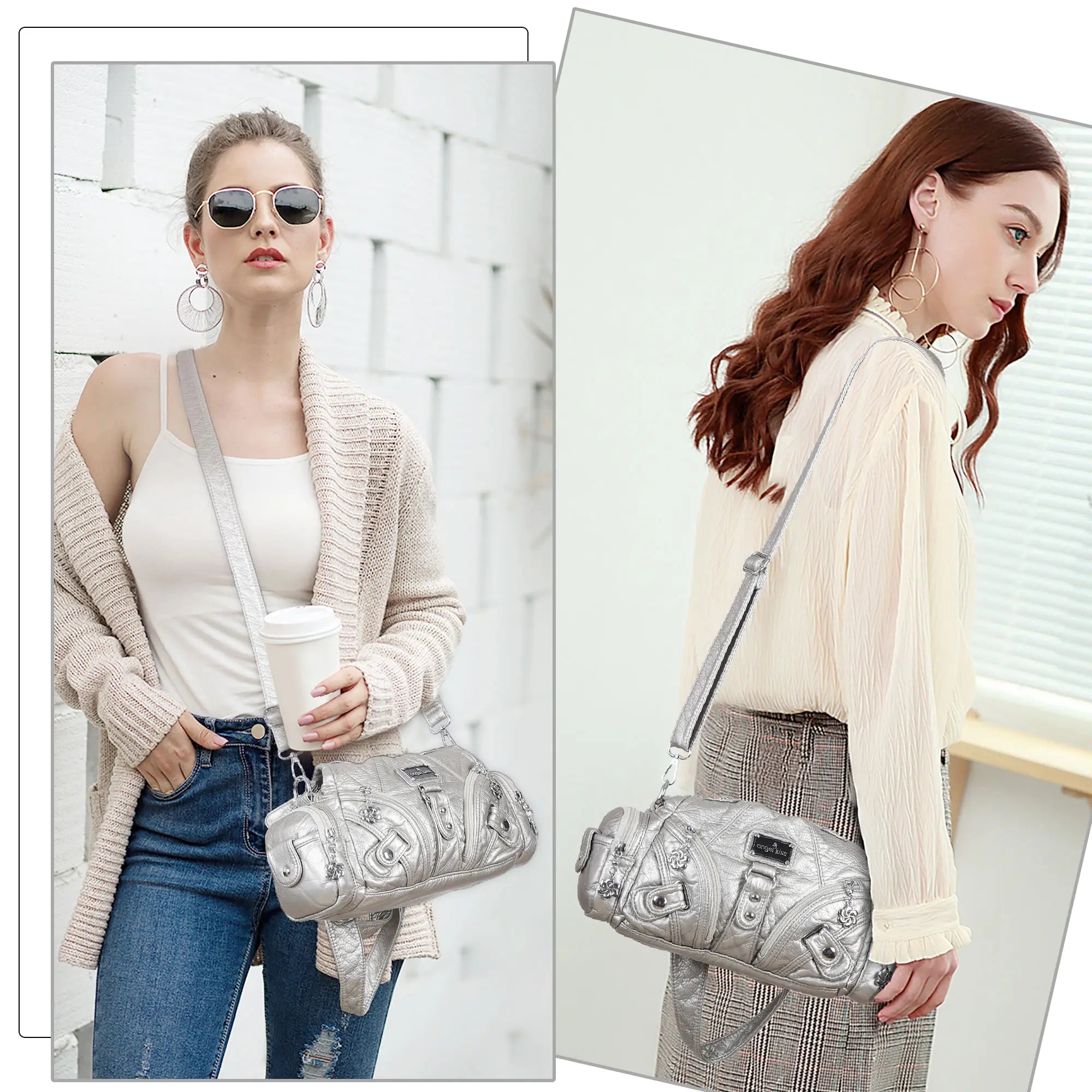 Small Everyday Shoulder Purse with Front Zip Pockets
