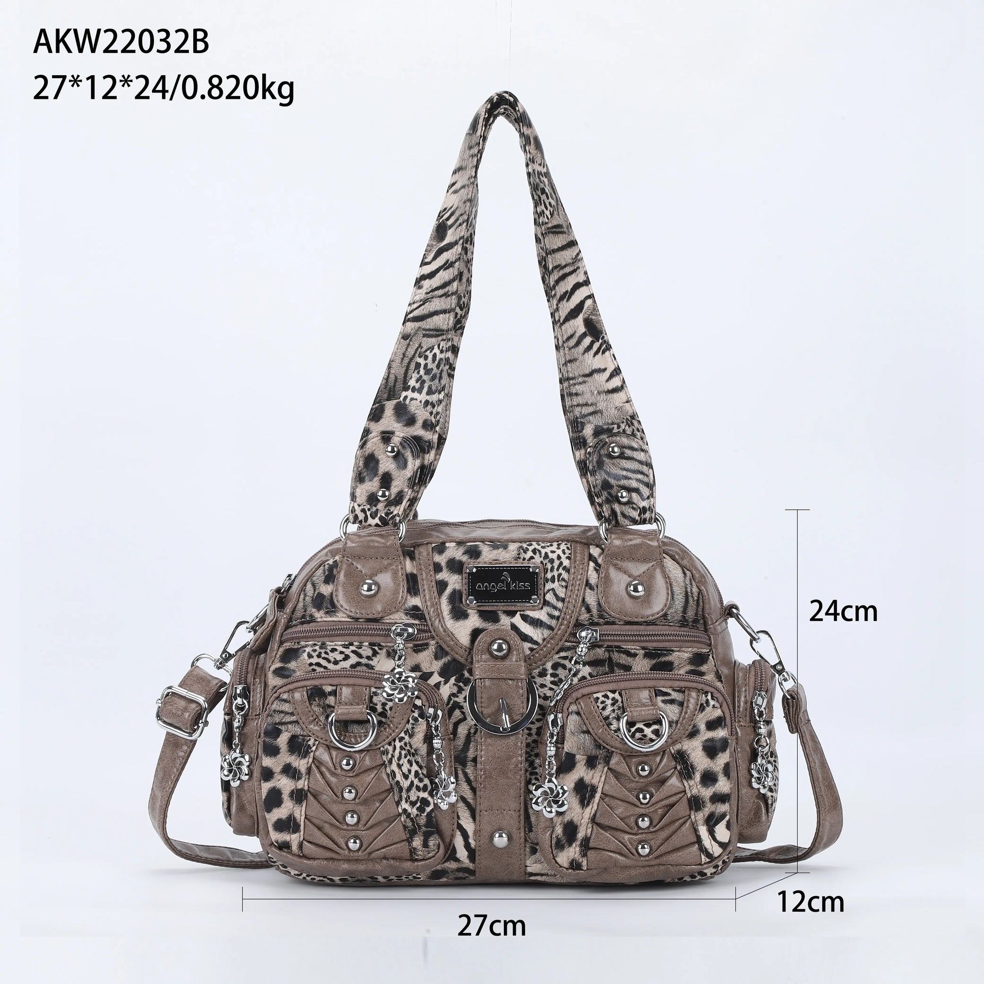 Edgy Leopard Print Satchel – Punk Rock Studded Shoulder Bag
