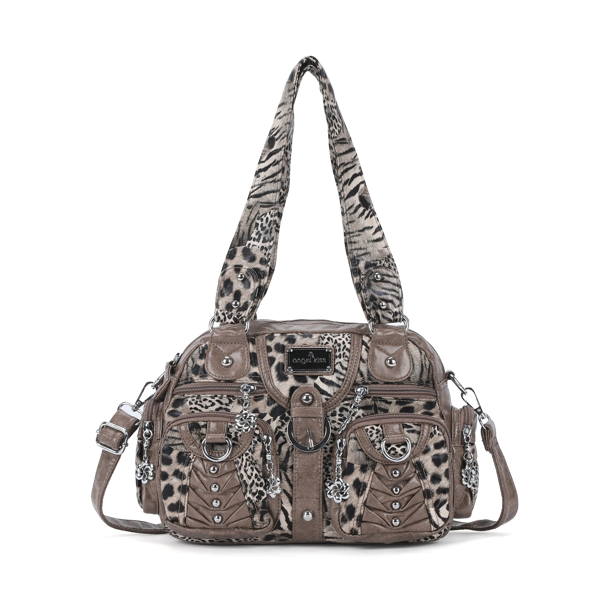 Edgy Leopard Print Satchel – Punk Rock Studded Shoulder Bag
