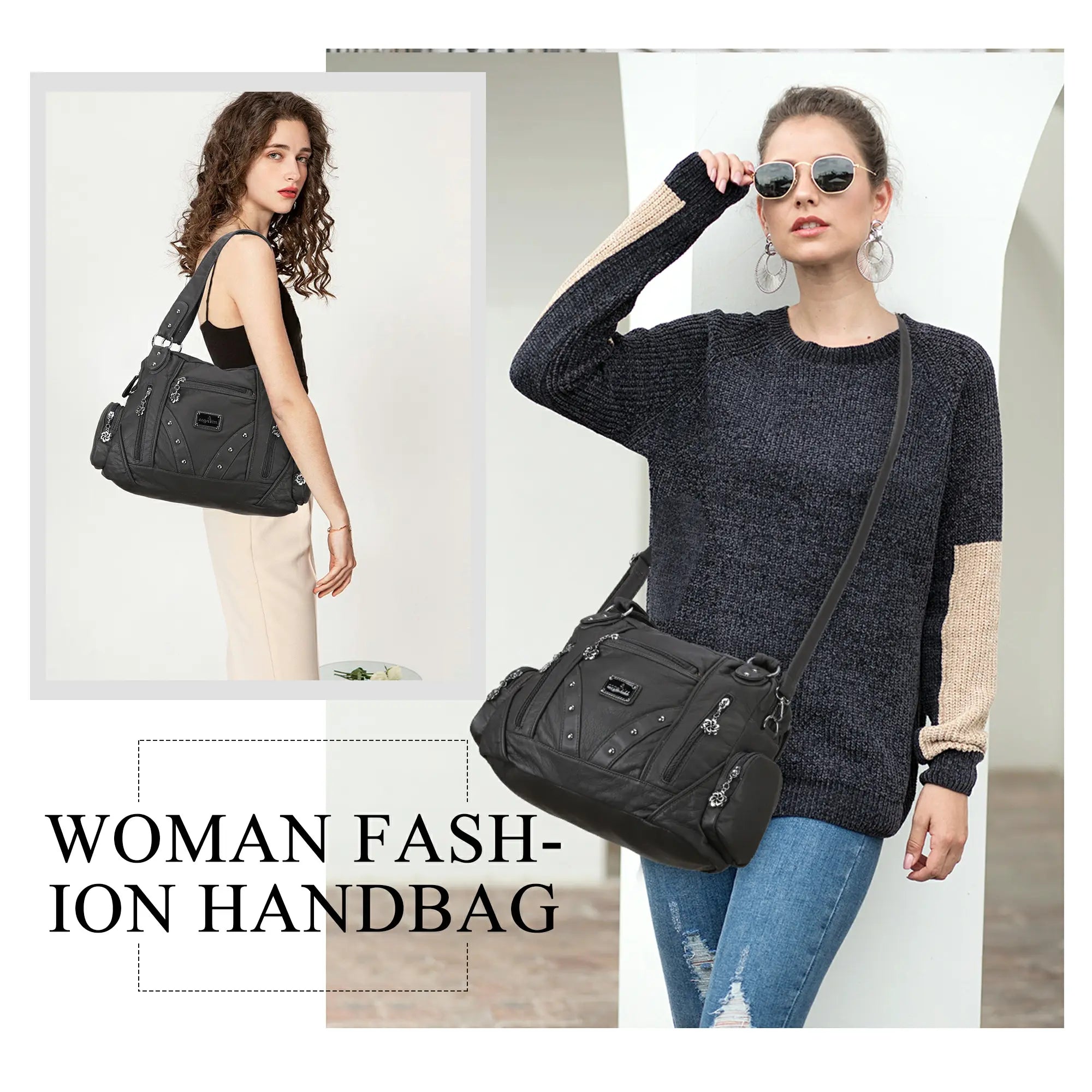Large Leather Hobo Ladies Crossbody Handbags Studded Bag