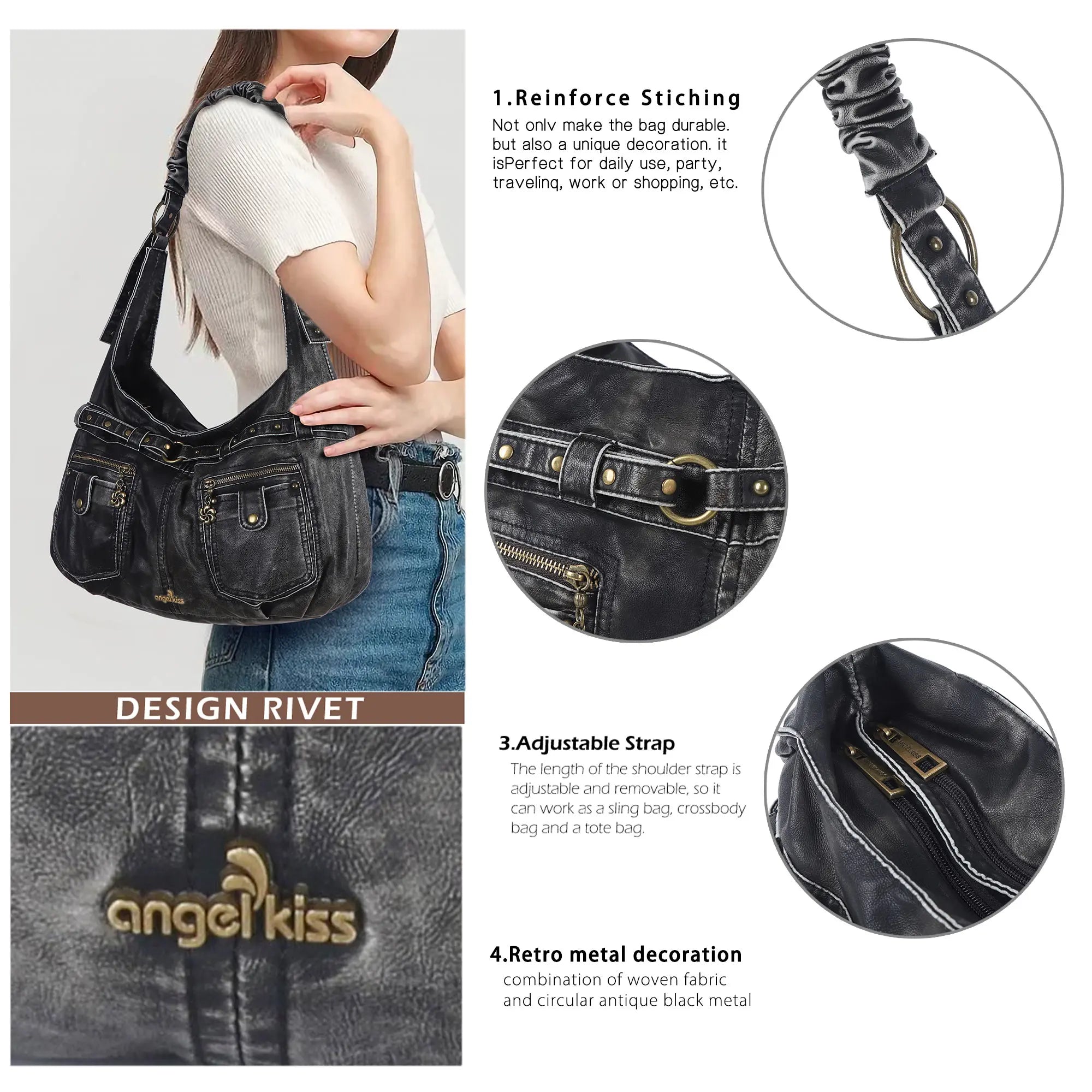 Large Y2K Cargo Hobo Shoulder &amp; Crossbody Bag