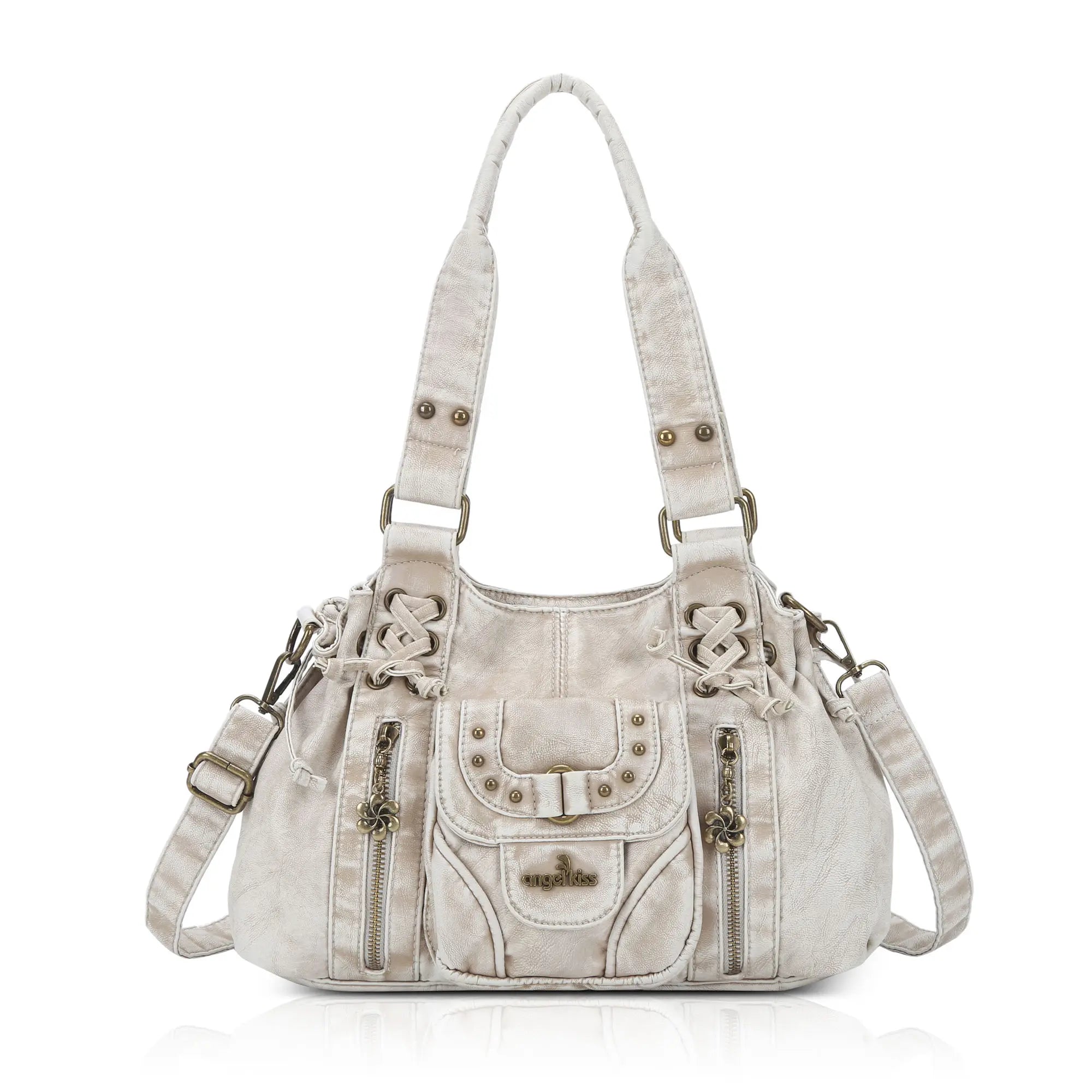 Lace-Up Multi-Pocket Hobo Shoulder Bag