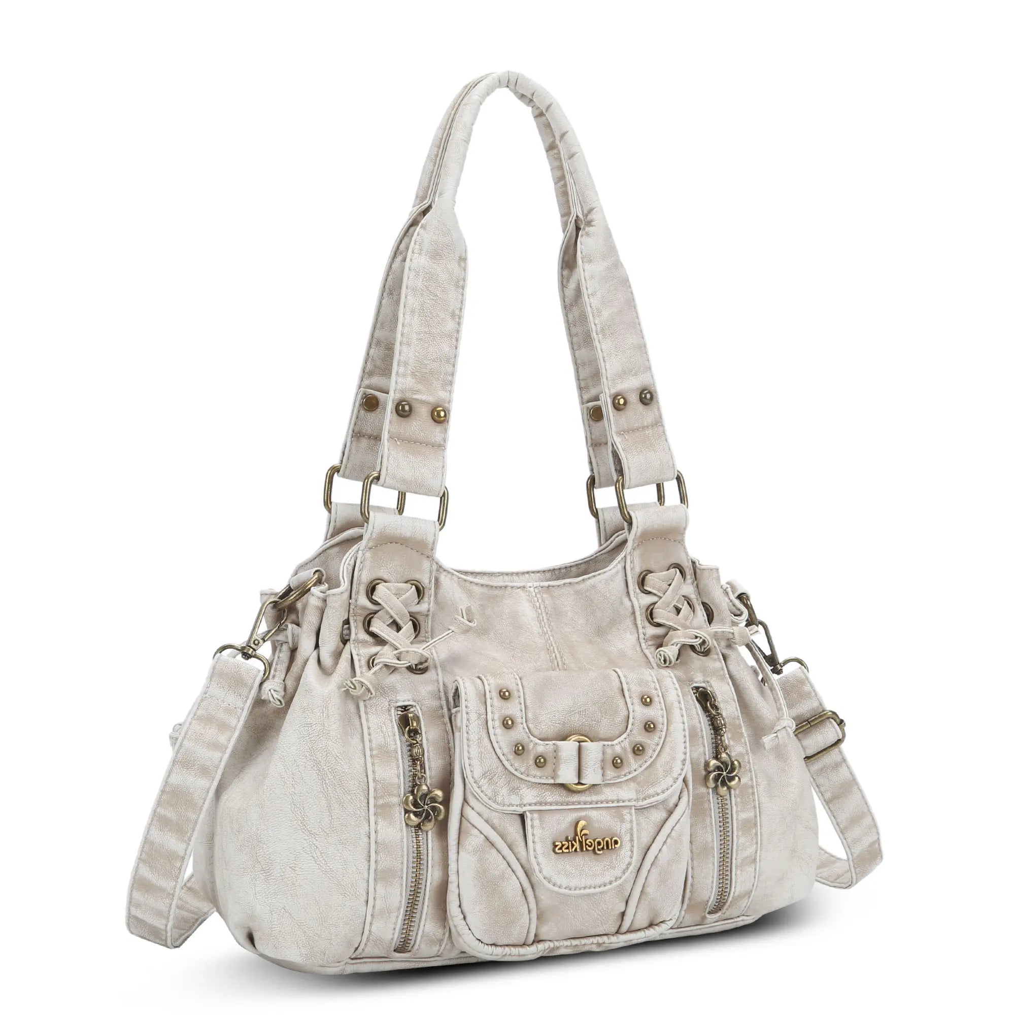 Lace-Up Multi-Pocket Hobo Shoulder Bag