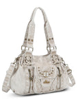 Lace-Up Multi-Pocket Hobo Shoulder Bag