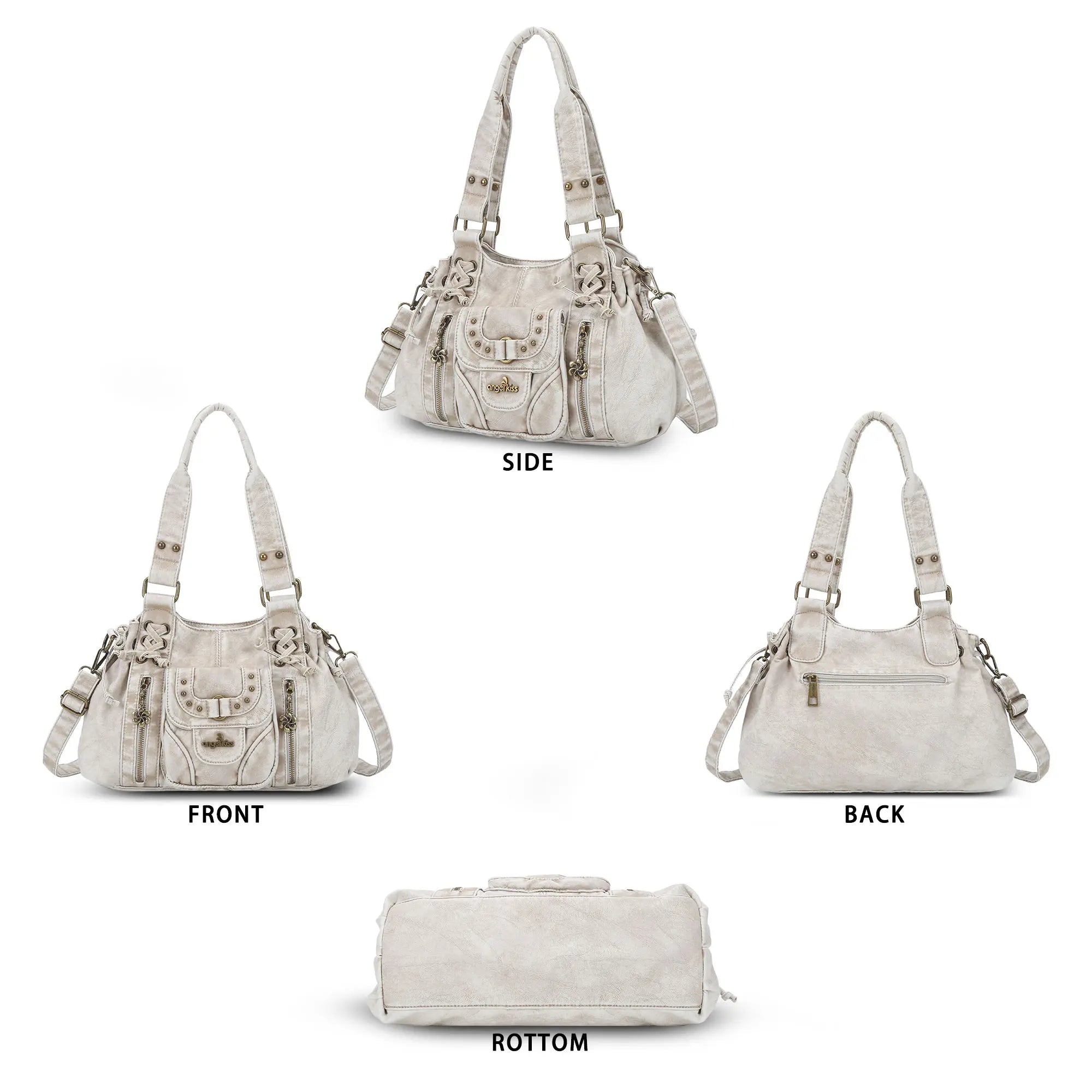 Lace-Up Multi-Pocket Hobo Shoulder Bag