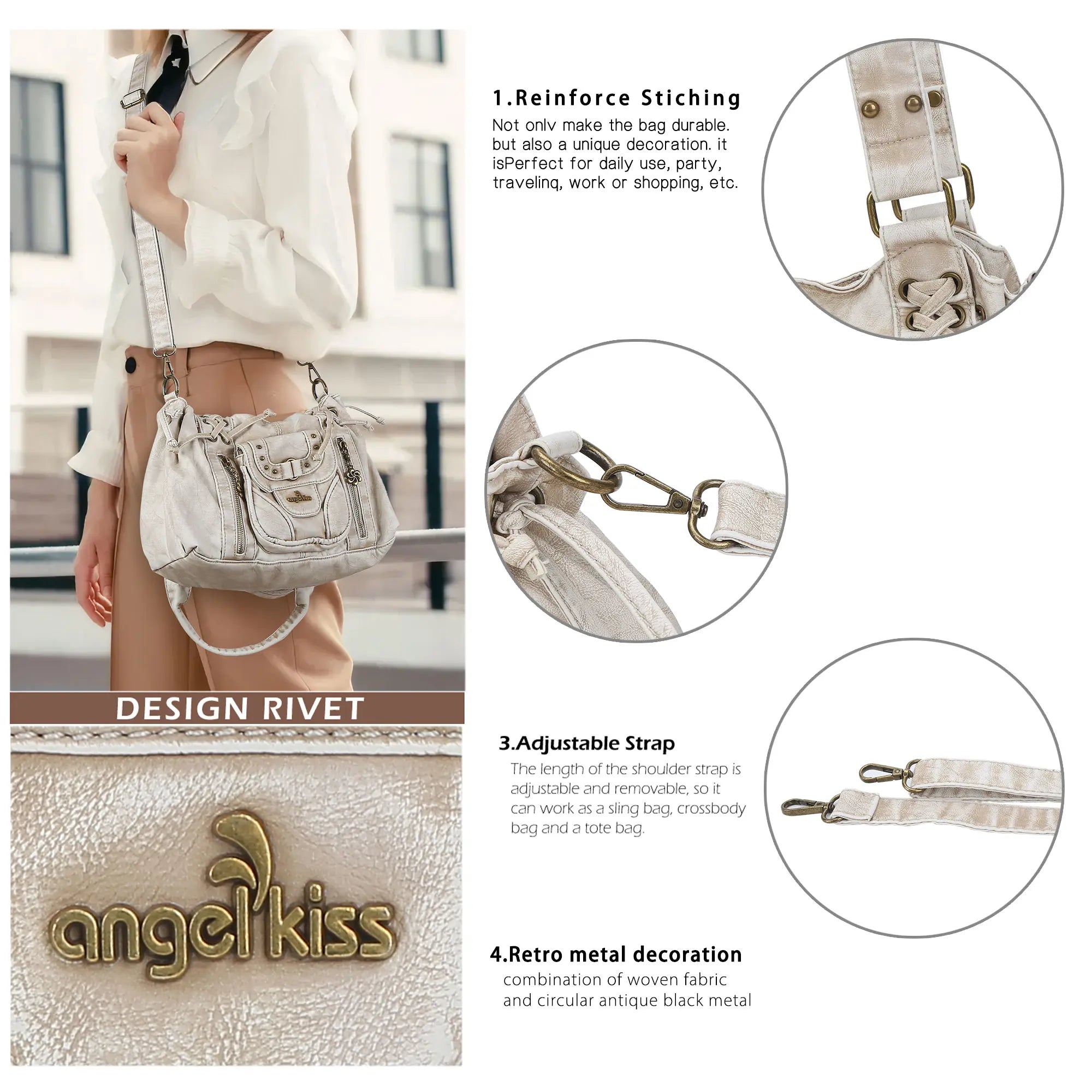 Lace-Up Multi-Pocket Hobo Shoulder Bag
