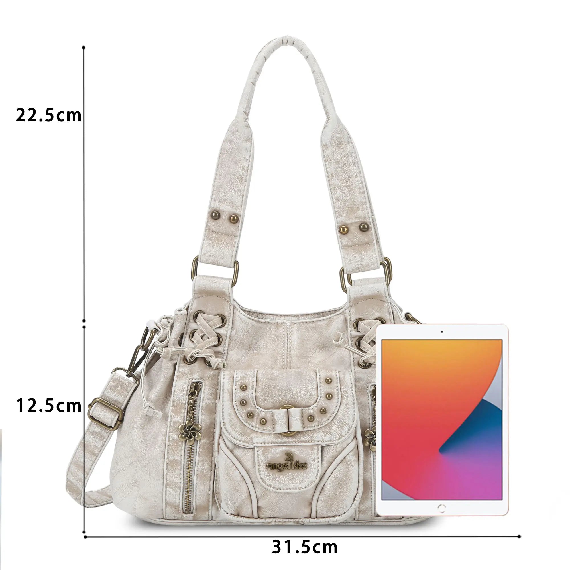 Lace-Up Multi-Pocket Hobo Shoulder Bag