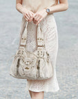 Lace-Up Multi-Pocket Hobo Shoulder Bag