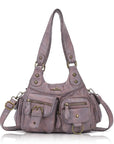 Y2K Utility Washed Shoulder Bag - Multi-Pocket Crossbody