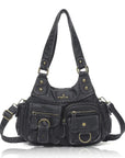 Y2K Utility Washed Shoulder Bag - Multi-Pocket Crossbody