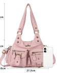 Y2K Utility Washed Shoulder Bag - Multi-Pocket Crossbody