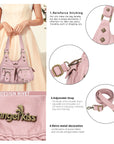 Y2K Utility Washed Shoulder Bag - Multi-Pocket Crossbody