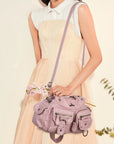 Y2K Utility Washed Shoulder Bag - Multi-Pocket Crossbody