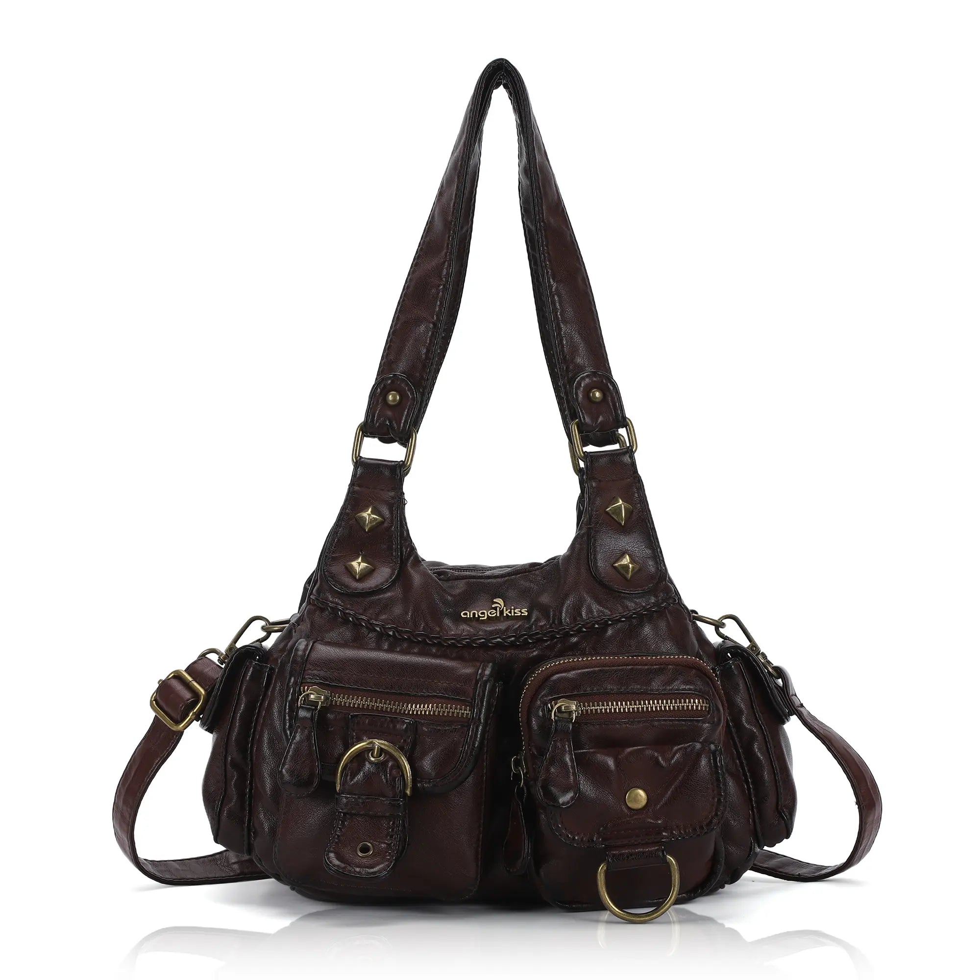 Y2K Utility Washed Shoulder Bag - Multi-Pocket Crossbody