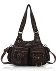 Y2K Utility Washed Shoulder Bag - Multi-Pocket Crossbody