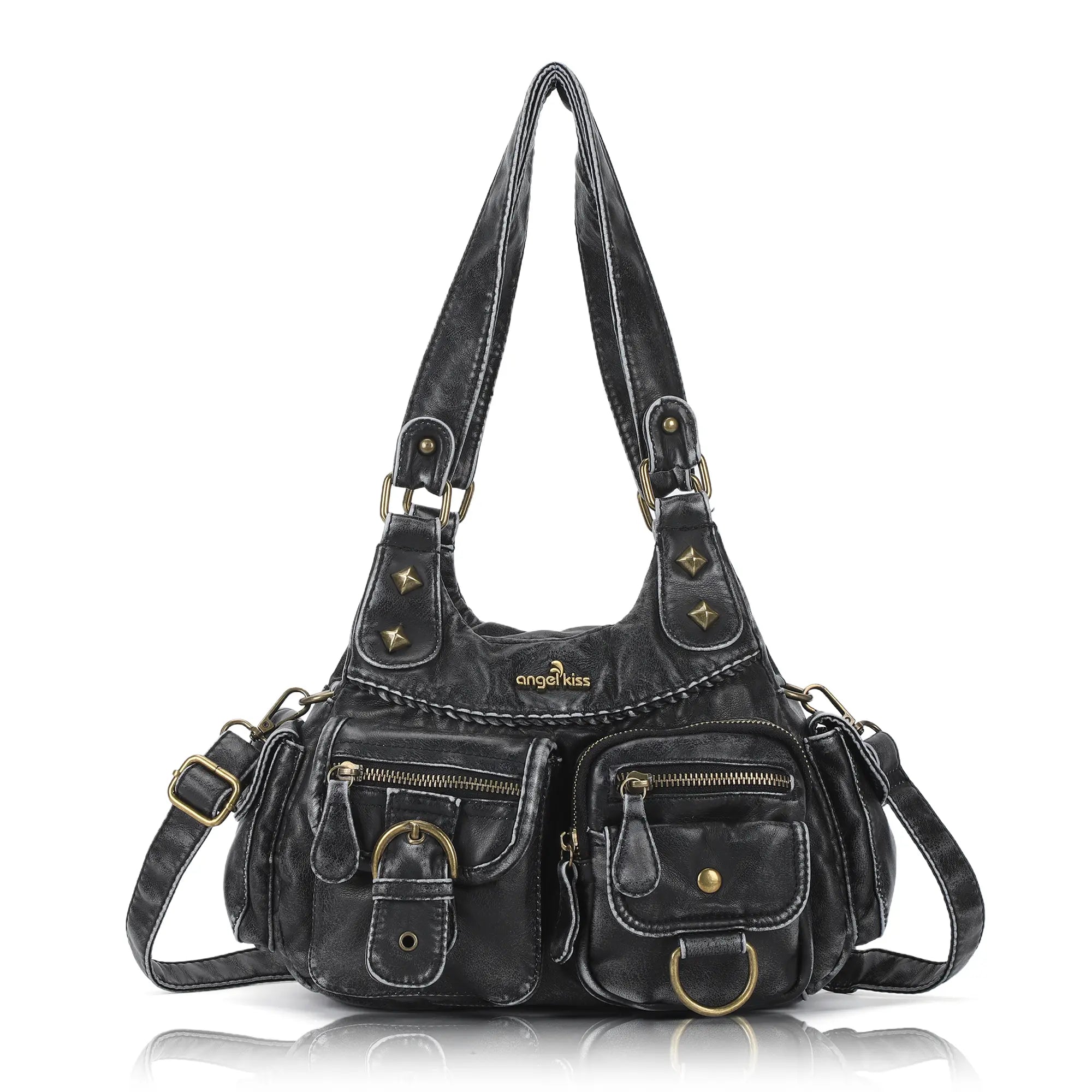 Y2K Utility Washed Shoulder Bag - Multi-Pocket Crossbody