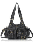 Y2K Utility Washed Shoulder Bag - Multi-Pocket Crossbody