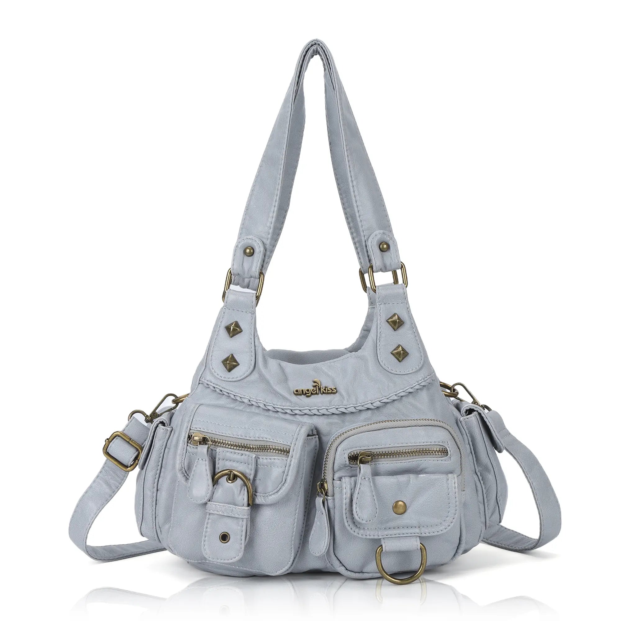 Y2K Utility Washed Shoulder Bag - Multi-Pocket Crossbody