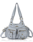 Y2K Utility Washed Shoulder Bag - Multi-Pocket Crossbody