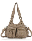 Y2K Utility Washed Shoulder Bag - Multi-Pocket Crossbody