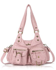 Y2K Utility Washed Shoulder Bag - Multi-Pocket Crossbody