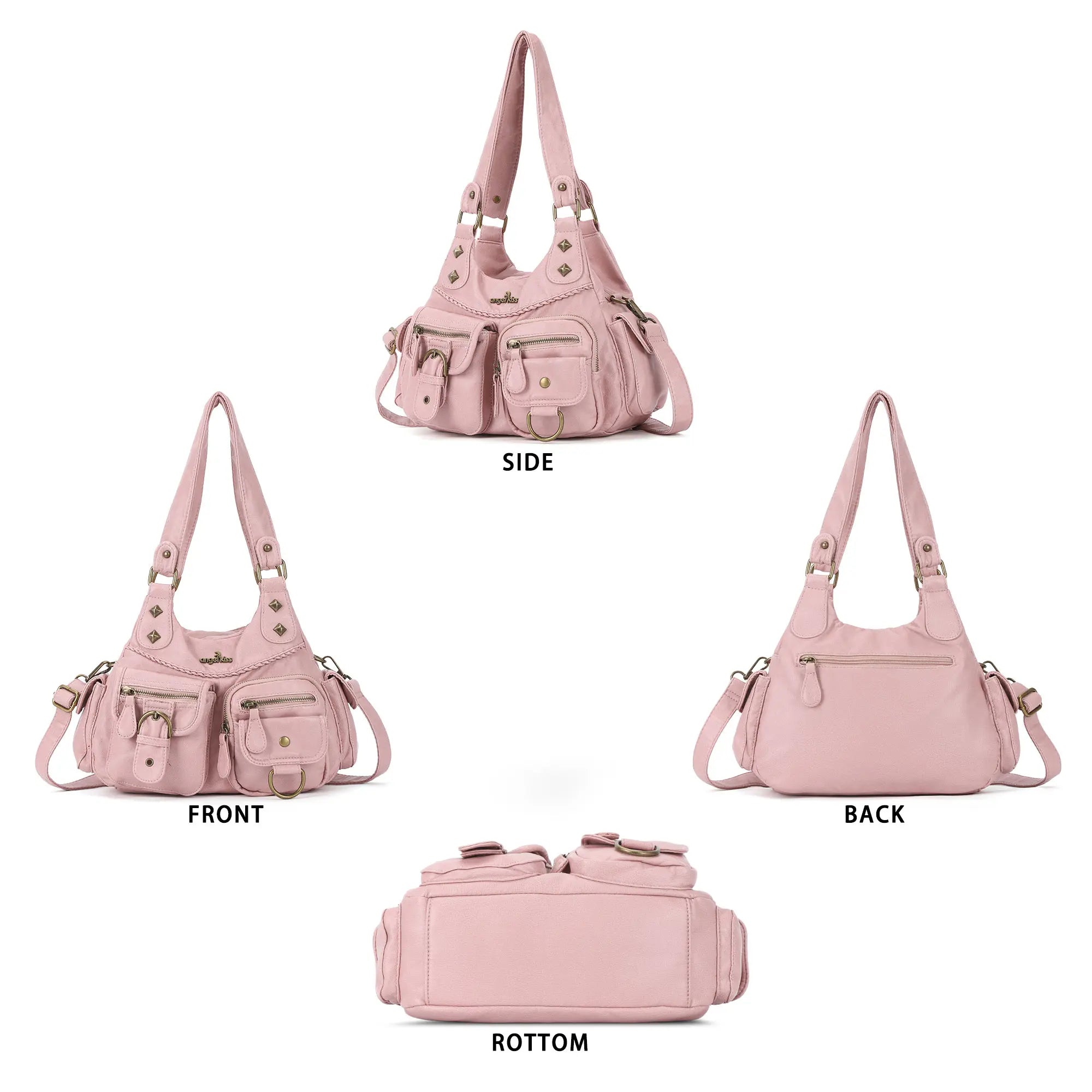 Y2K Utility Washed Shoulder Bag - Multi-Pocket Crossbody