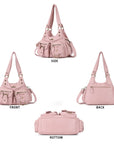 Y2K Utility Washed Shoulder Bag - Multi-Pocket Crossbody