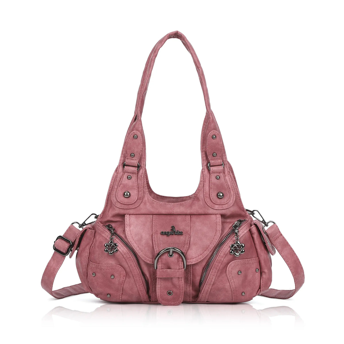 Vintage Moto Buckle-Front Hobo Shoulder Bag