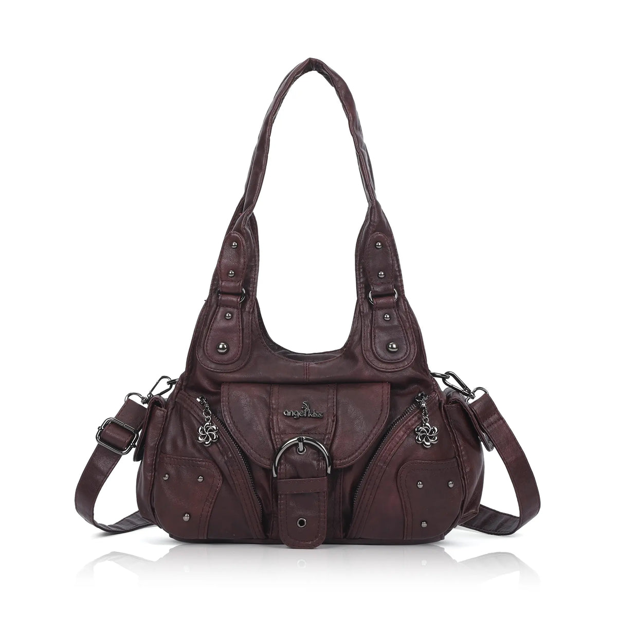 Vintage Moto Buckle-Front Hobo Shoulder Bag