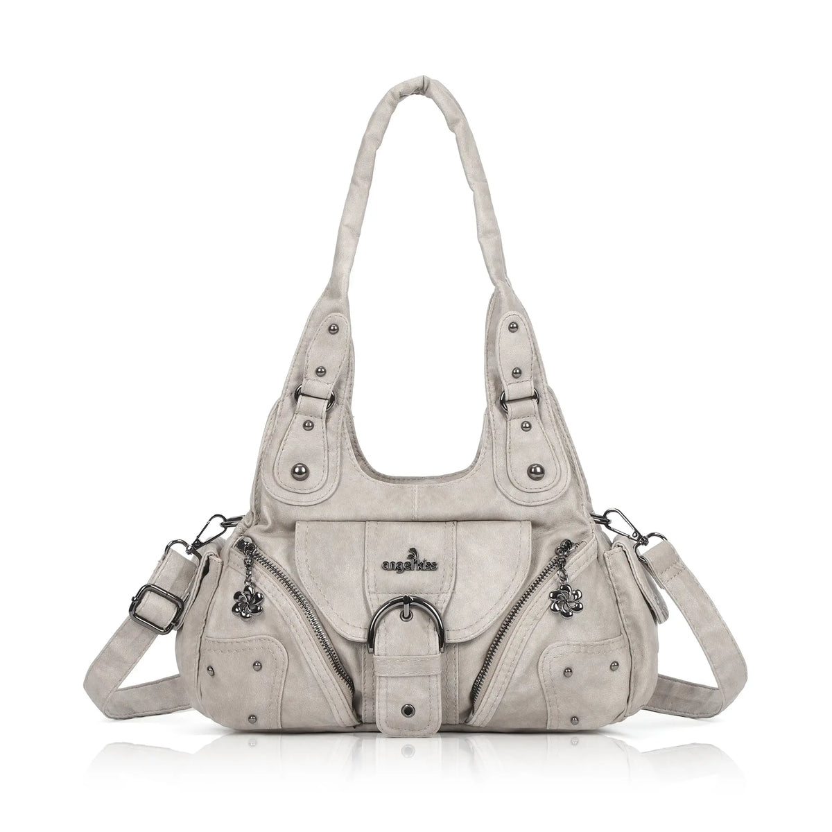 Vintage Moto Buckle-Front Hobo Shoulder Bag