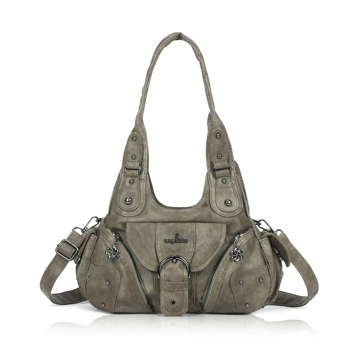 Vintage Moto Buckle-Front Hobo Shoulder Bag
