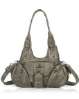 Vintage Moto Buckle-Front Hobo Shoulder Bag