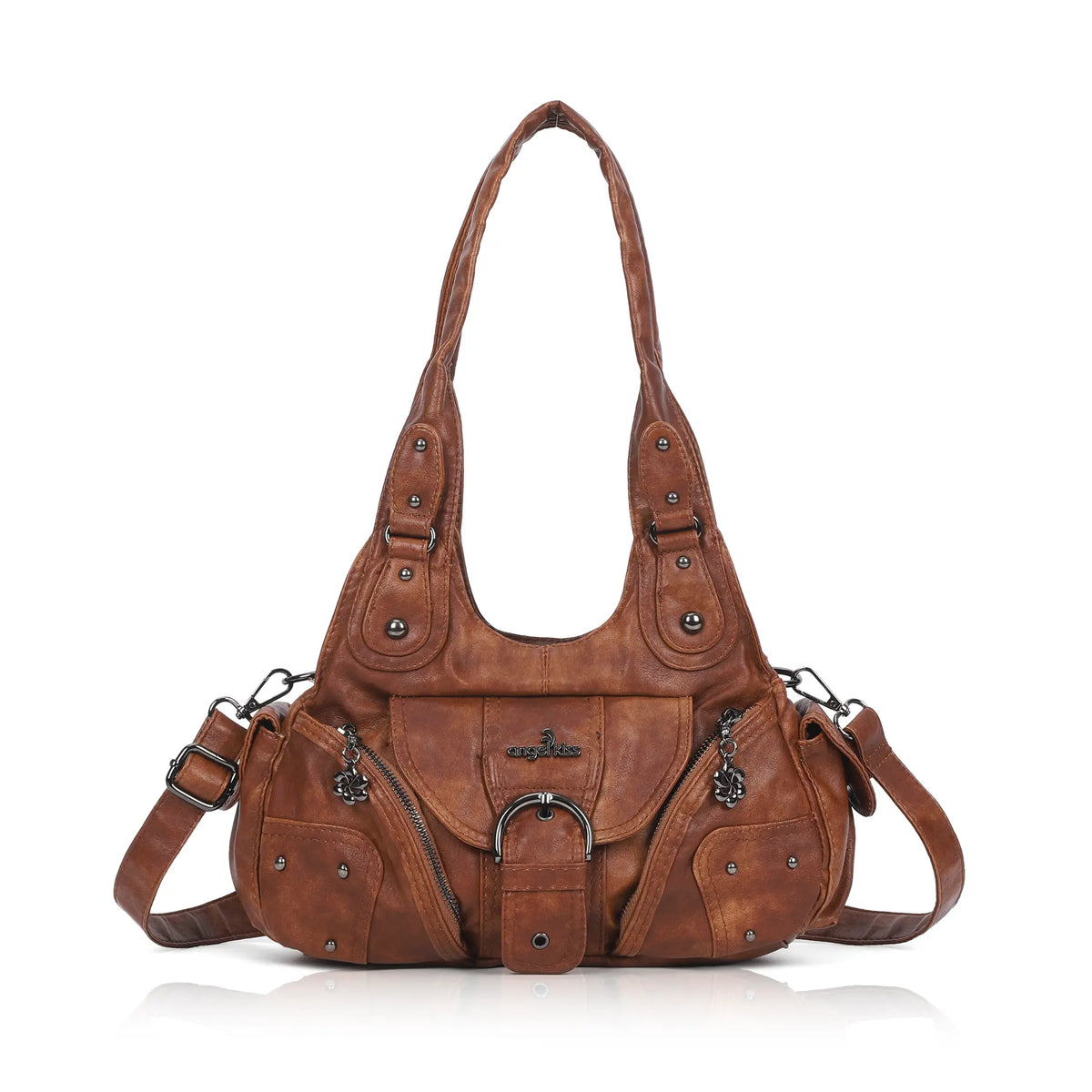 Vintage Moto Buckle-Front Hobo Shoulder Bag