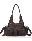 Vintage Moto Buckle-Front Hobo Shoulder Bag