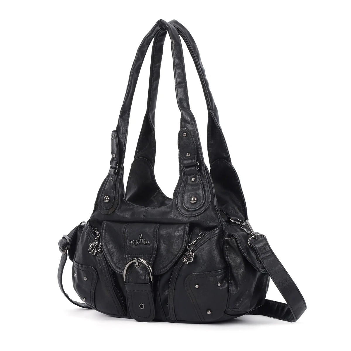 Vintage Moto Buckle-Front Hobo Shoulder Bag